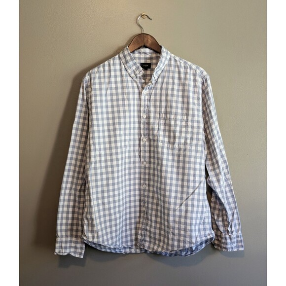 J.Crew Size Large Light Blue Check Shirt Mens Lightweight Button Down Cotton Top - Picture 1 of 5